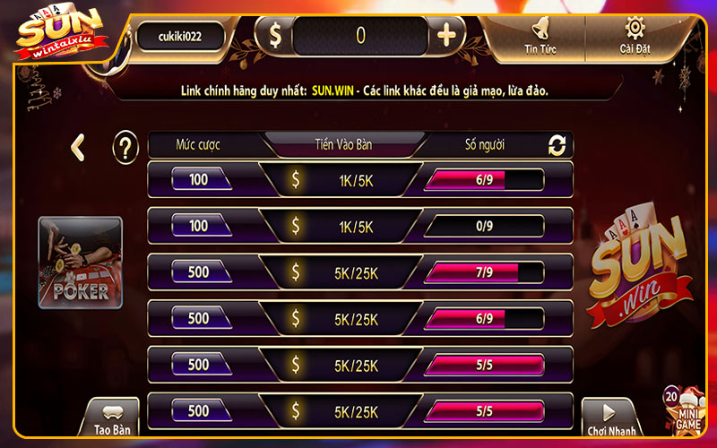 Top trò chơi hấp dẫn tại sảnh game bài Tài xỉu Sunwin